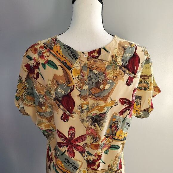 Theomiles Chi-Chi Bar & Grill 100% Silk Short Sleeve Top 8 - Picture 3 of 9